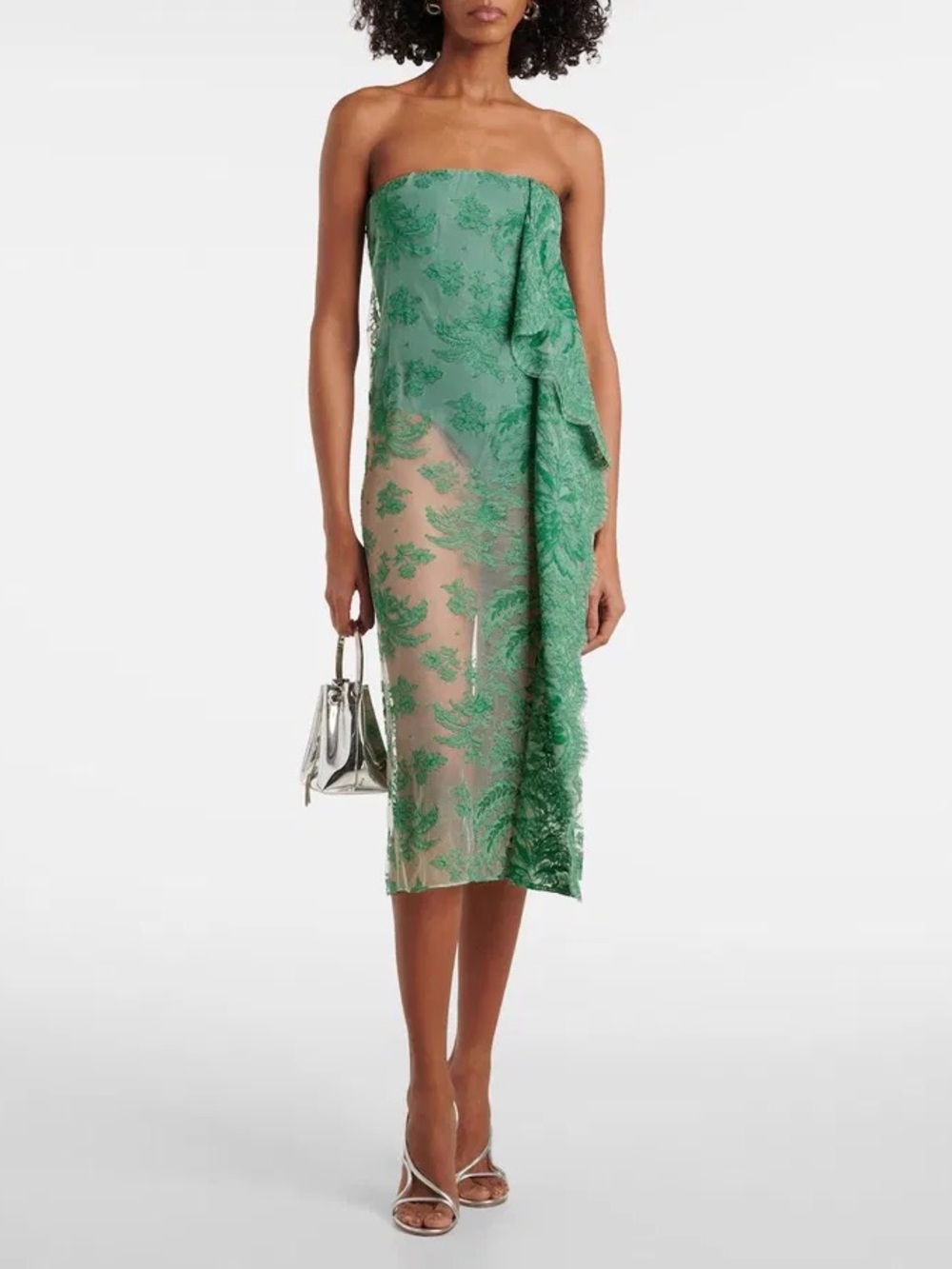 Christopher Esber Floating Lace Strapless Dress - Evergreen - Picture 3 of 12